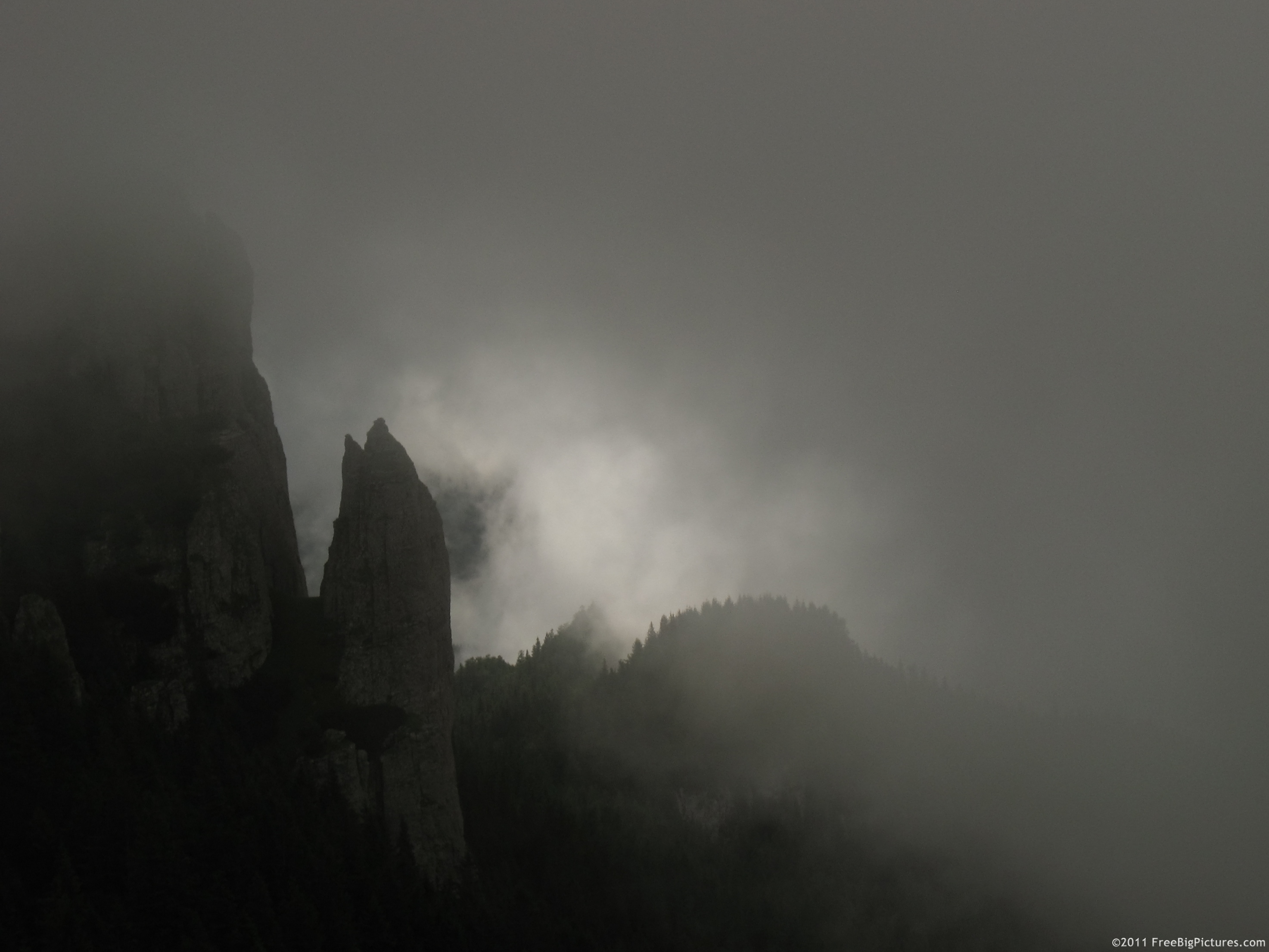 A gray day between clouds, on Ceahlau Massif, a legendary place from Romania